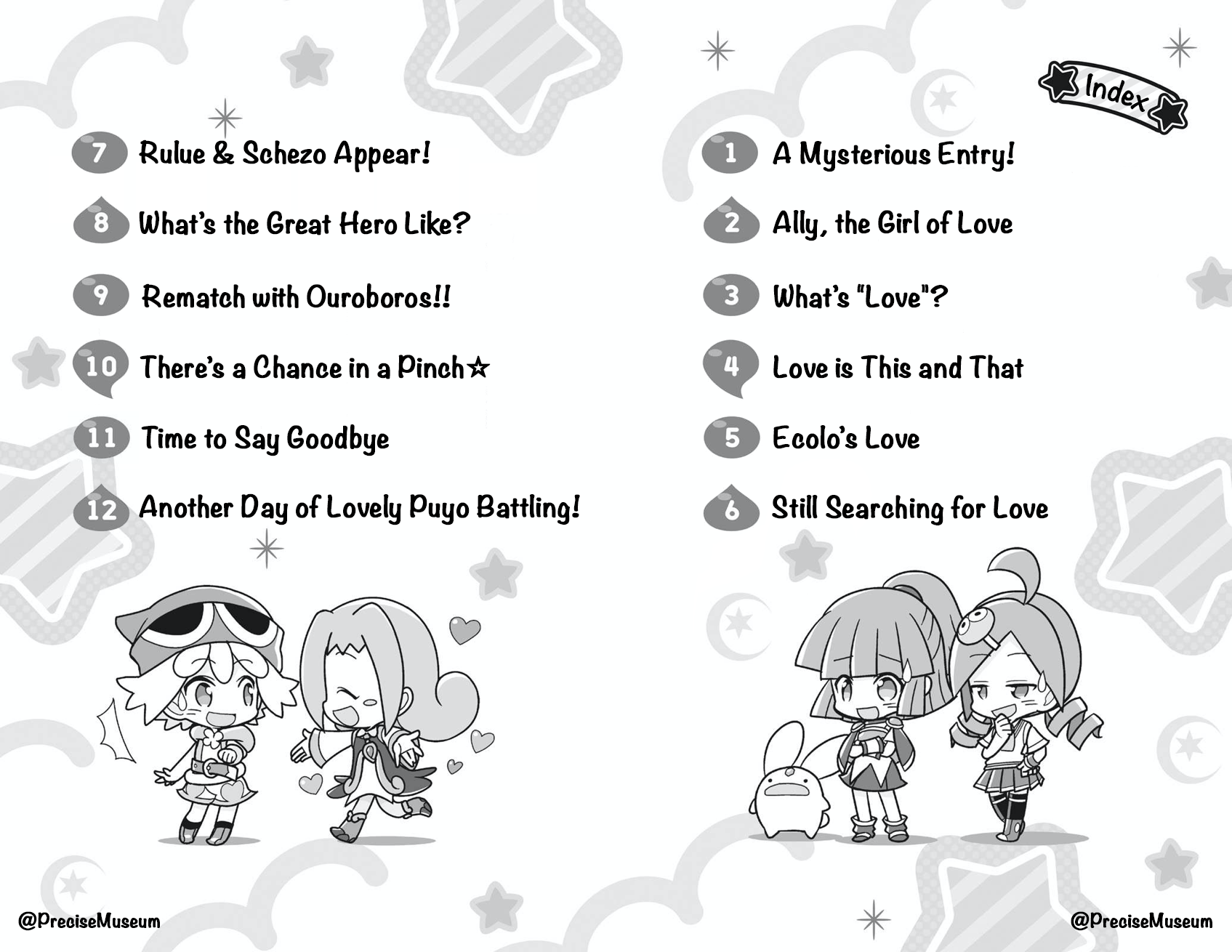 The chapter index for Amitie and the Girl of Love